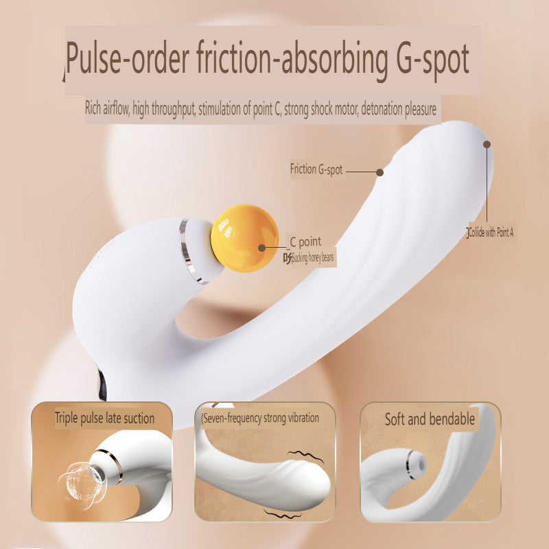 Triple Pulse Suction Vibrator for G-Spot & Clitoris Stimulation - 12cm Insertable, Narrow Waist Design, 7 Vibration Modes Adult Toy for Women